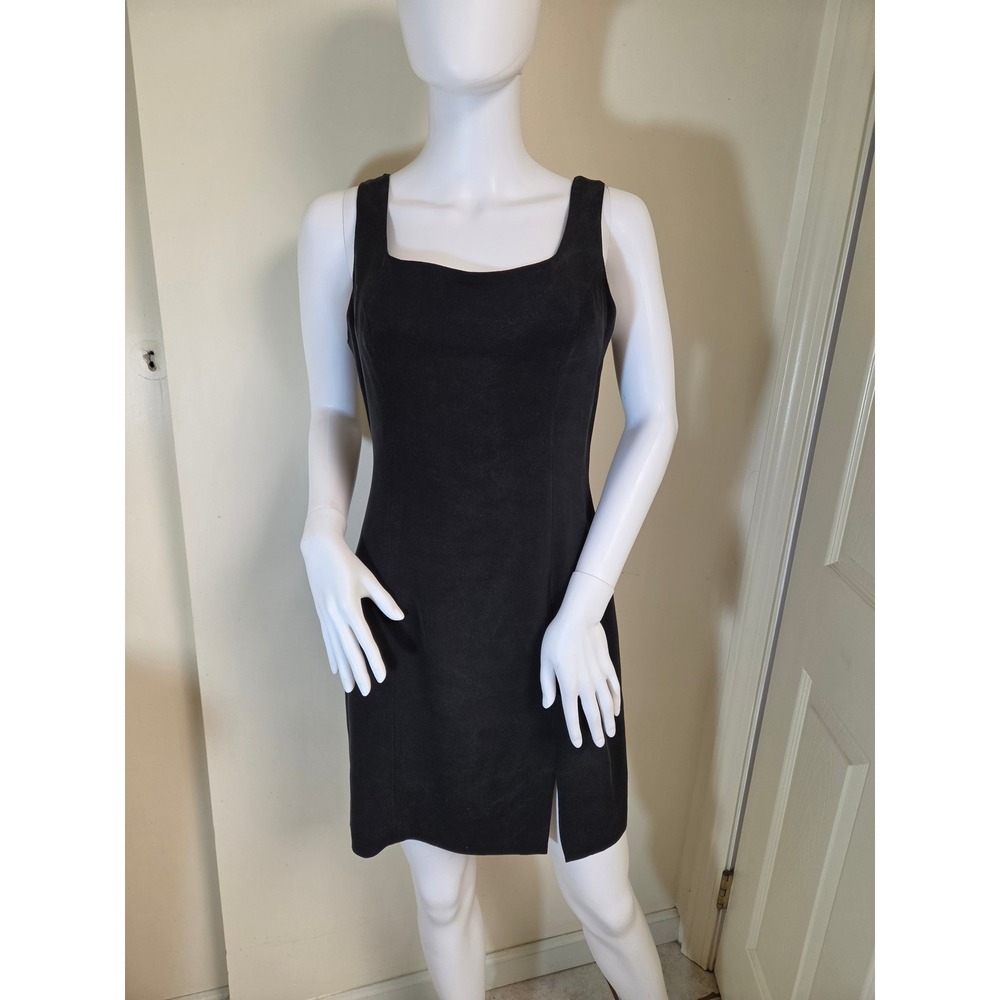 Hugo Buscati Collection Black 100% Silk Square Neck Sheath Dress Side Slit 8